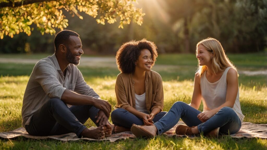diverse group of friends sitting