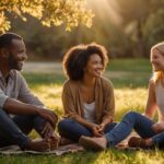 diverse group of friends sitting