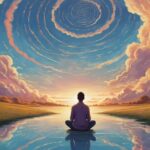 person sitting peacefully with swirling thoughts