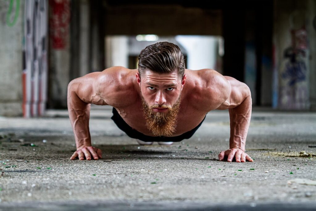 A-Bearded-Man-in-Push-Up-Position