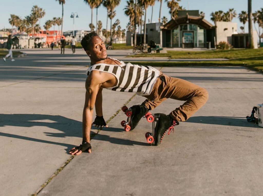 A-Man-Posing-while-Wearing-Roller-Skates