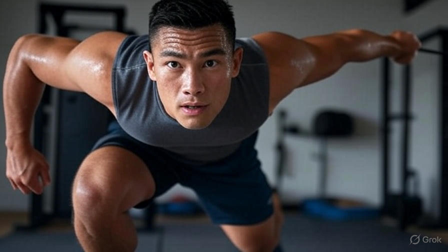 Athletic-person-doing-mountain-climbers-in-home-gym-setting