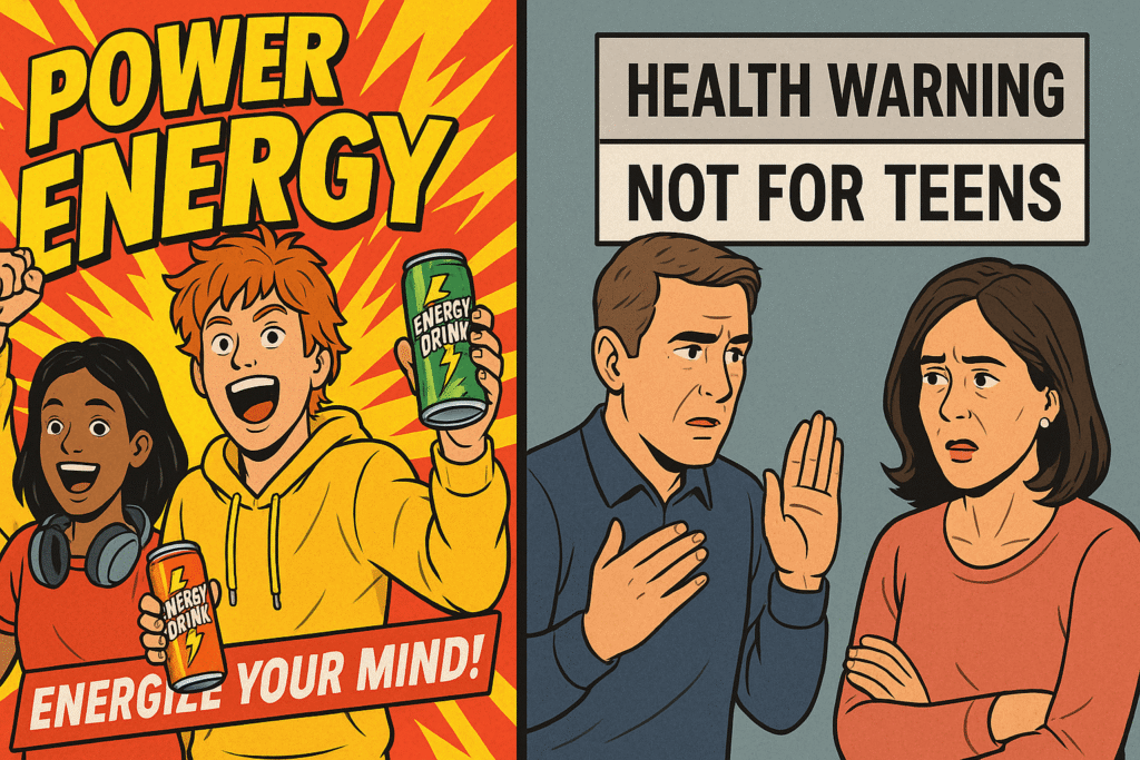 Split-screen-image-showing-aggressive-marketing-to-teenagers