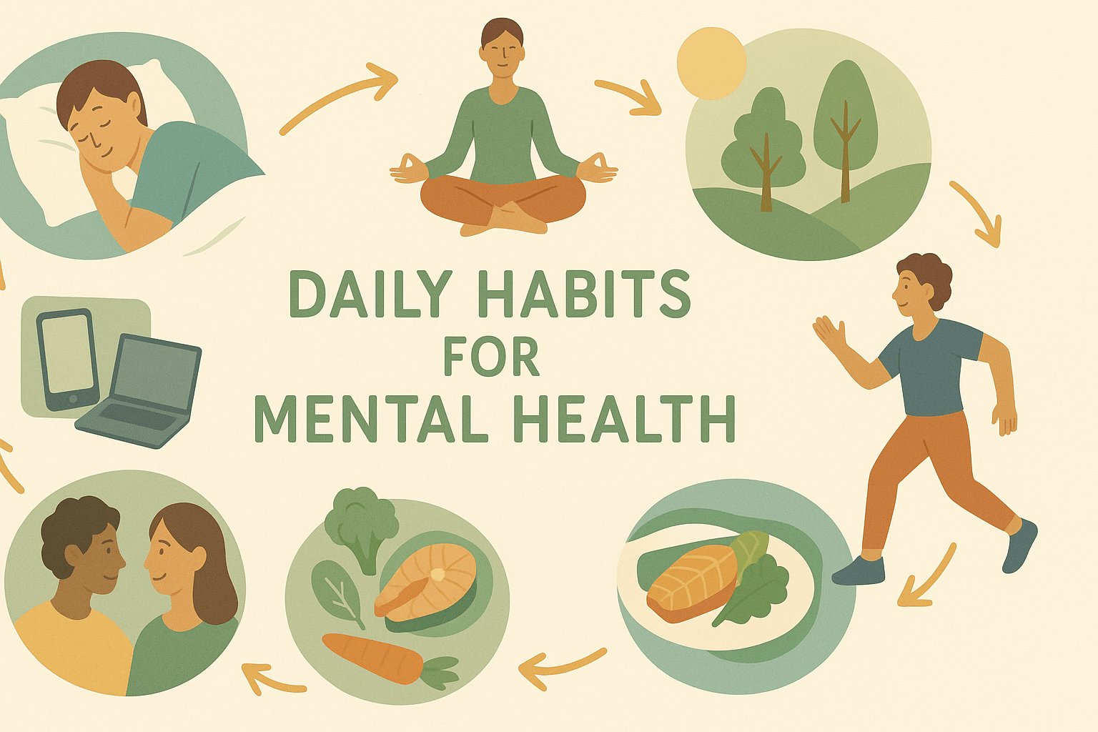 a person's daily mental health journey as a circular flow