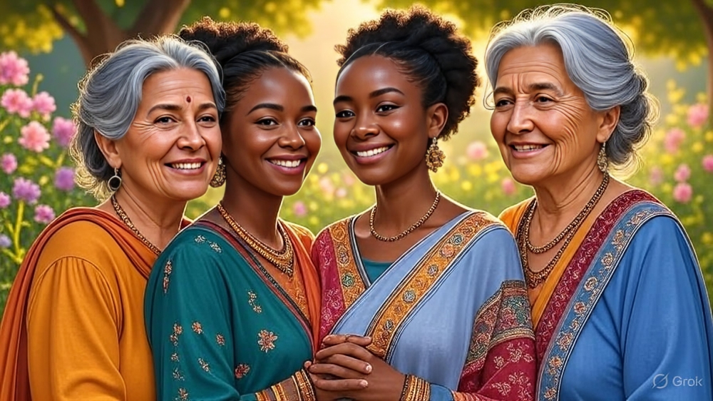 illustration-depicting-a-multigenerational-group-of-women