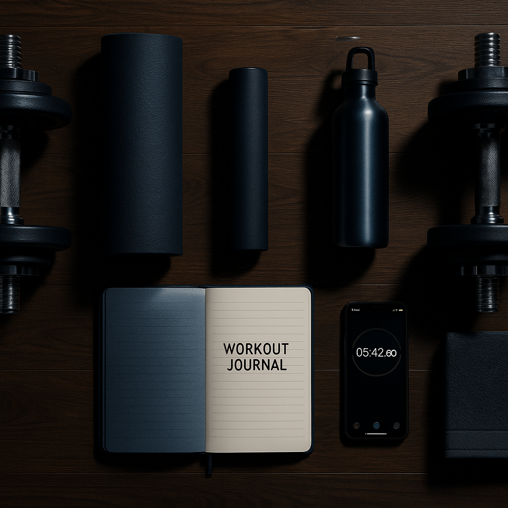 mens-fitness-equipment-on-a-dark-wooden-floor