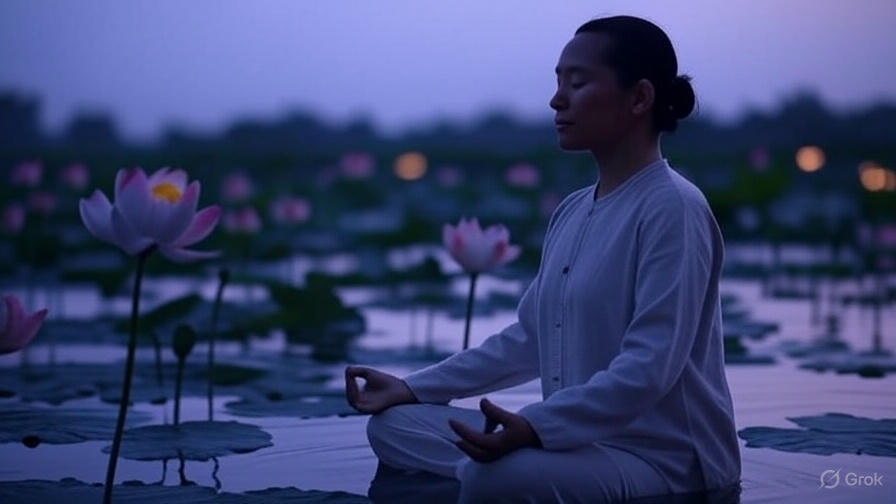 person-meditating-in-a-serene-environment-with-a-lotus-flower-and-calm-water