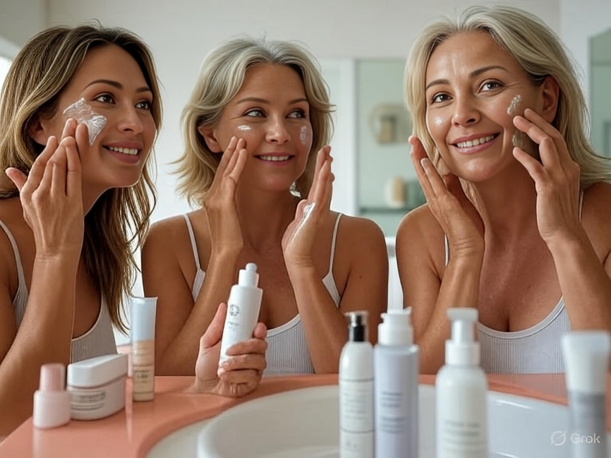 showcasing-three-people-of-different-ages-20s-40s-60s-applying-skincare-products