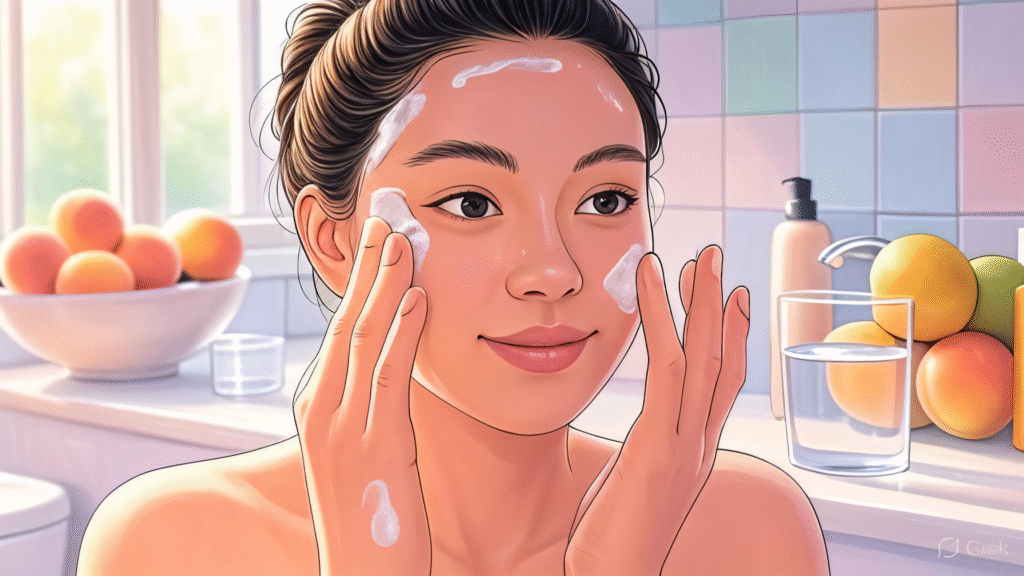 a-person-applying-a-gentle-cleanser-in-a-bright